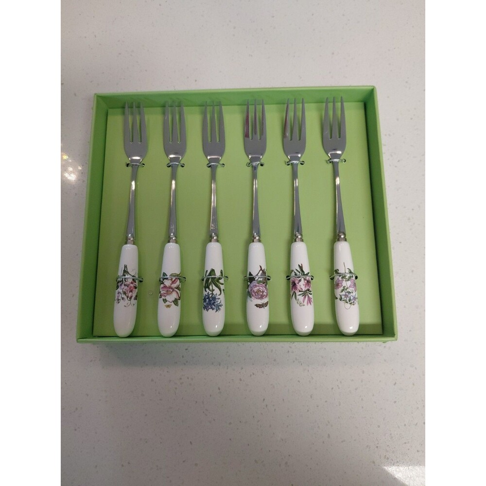 Portmeirion Botanic Garden Set of 6 Porcelain Pastry Forks NEW (box broken)